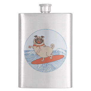 Cantil Onda montando cachorro feliz no surfboard
