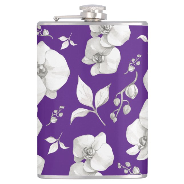 Cantil Orquídea Branca de Aquarela em Púrpura | (Frente)