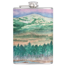 Outdoorsman Flask Mt Monadnock NH Watercolor Art
