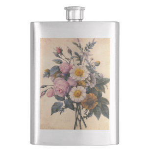 Cantil P.J. Redoute rosa rosa e flores margaridas