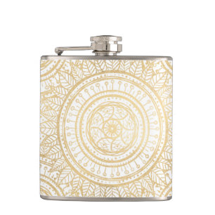 Cantil Padrão Branco Elegante Dourado de Mandala Girasso