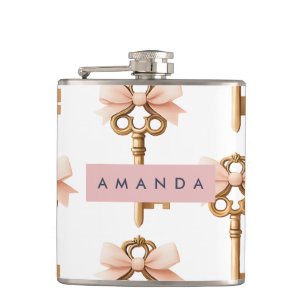 Cantil Padrão Coquette Personalizado Chave Dourada e Laço