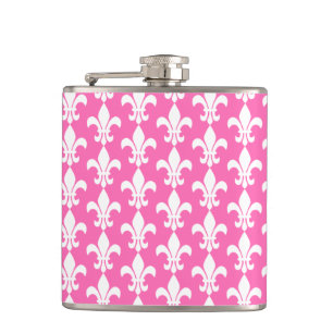 Cantil Padrão de Fleur de Lis, branco e rosa quente