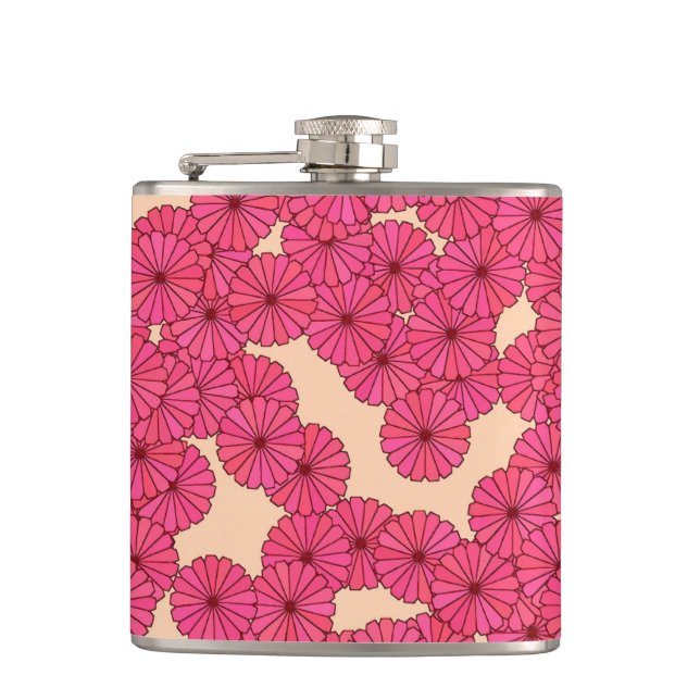 Cantil Padrão de flor Art Deco - rosa profundo e pêssego (Frente)