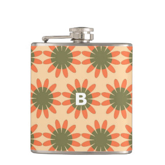 Cantil Padrão de Flor de Monograma Retro em Laranja e Ver