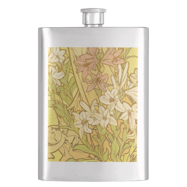 Cantil Padrão de Flores de Lírio de Alphonse Mucha: Art N (Frente)