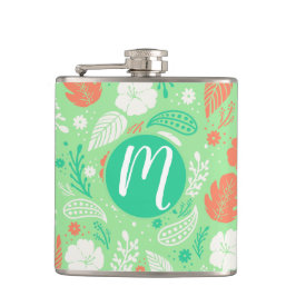 Cantil Padrão de Folhagem Tropical Verde e Laranja