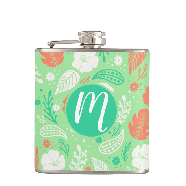 Cantil Padrão de Folhagem Tropical Verde e Laranja (Frente)