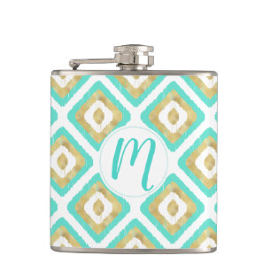 Cantil Padrão de Ikat Chic Dourado e Turquoise