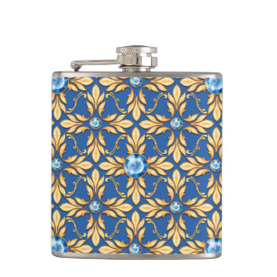 Cantil Padrão de ouro sem costura com gemas azuis 1