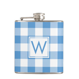 Cantil Padrão de Xadrez Azul e Branco Claro com Monograma