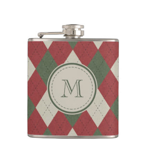 Cantil Padrão de Xadrez de Estilo Verde e Vermelho com M