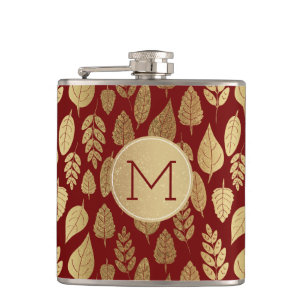 Cantil Padrão e Monograma Dourado e Vermelho Folha