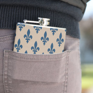 Cantil Padrão Fleur de Lis, Azul Real Francês em Creme