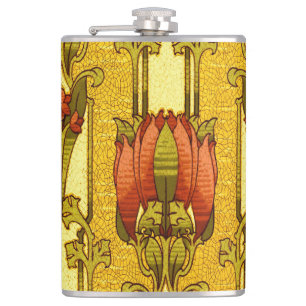 Cantil Padrão Floral Art Nouveau Vermelho de Tulipas Vint