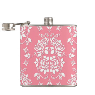 Cantil Padrão Floral de Damasco com Rosas Rosa e Brancas