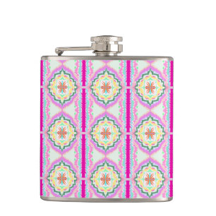Cantil Padrão Floral Geométrico Rosa Chic e Dourado