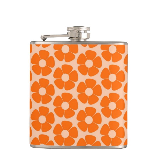 Cantil Padrão Floral Laranja e Pêssego Retro 60s  (Frente)