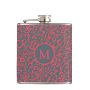 Cantil Padrão Floral Ornamentado em Monograma Rosa e Cinz