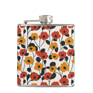 Cantil Padrão Floral Retroativo Negrito Vermelho, Laranja