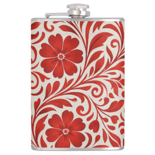 Cantil Padrão Floral Vermelho e Beige Negrito