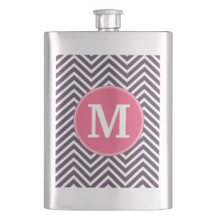 Cantil Padrão Girly Chevron com Monograma - Púrpura Rosa