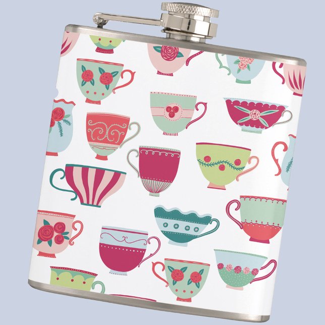 Cantil Padrão Moderno da Taça de Chá (Fun modern retro tea cup pattern hip flask)