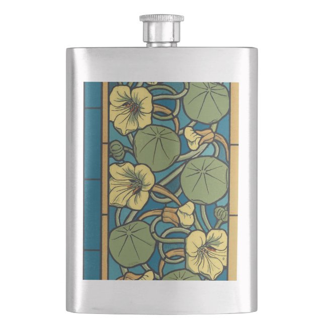 Cantil Padrão Nouveau da Flor Nasturtium Amarelo Azul (Frente)