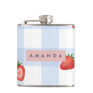 Cantil Padrão Personalizado de Morango e Gingham Azul