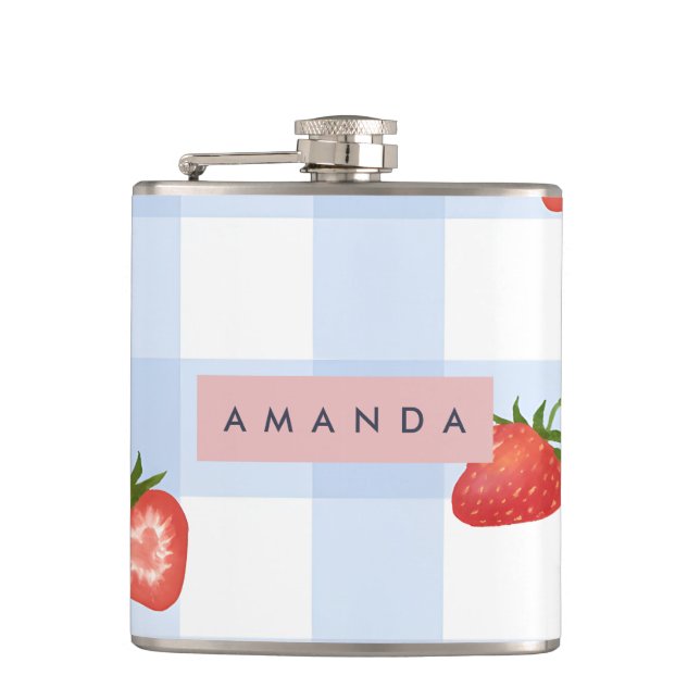 Cantil Padrão Personalizado de Morango e Gingham Azul (Frente)