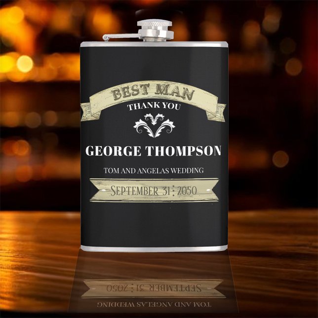 Cantil Pajem de Honra Vintage Casamento Personalizado (Best Man custom vintage style flask.)