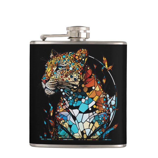 Cantil Panther Animal Portrait Vidro Estido Arte Selvagem (Frente)