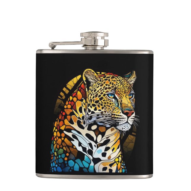 Cantil Panther Animal Portrait Vidro Estido Arte Selvagem (Frente)