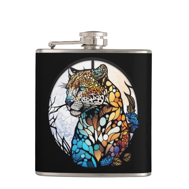 Cantil Panther Animal Portrait Vidro Estido Arte Selvagem (Frente)