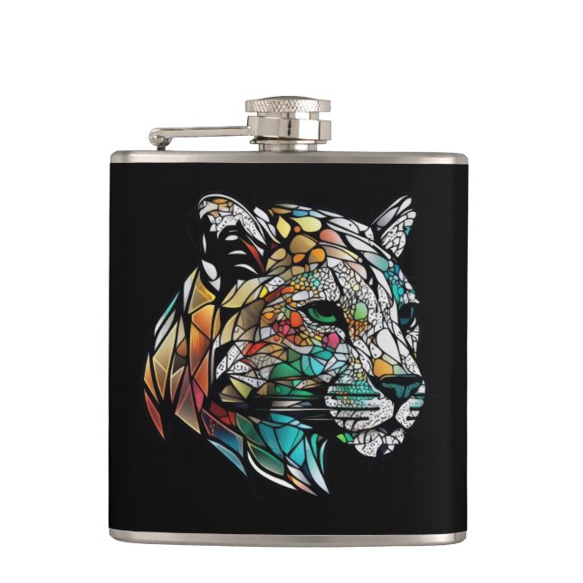 Cantil Panther Animal Portrait Vidro Estido Arte Selvagem (Frente)