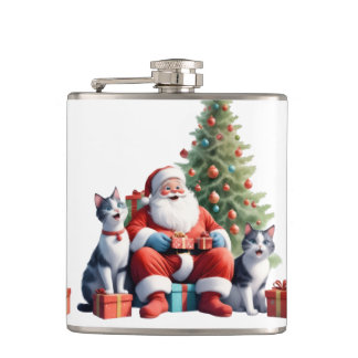 Cantil Papai Noel e a família de gatos abrem presentes al