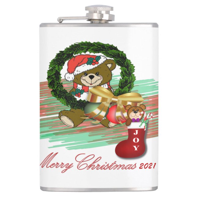 Cantil Papais noeis Joy Sock Natal Vinil Wrapl Flask (Frente)