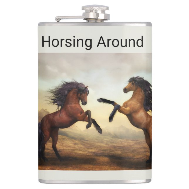 Cantil par de cavalos selvagens frasco (Frente)