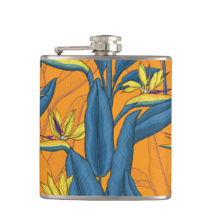 Cantil Pássaro das flores do paraíso em laranja