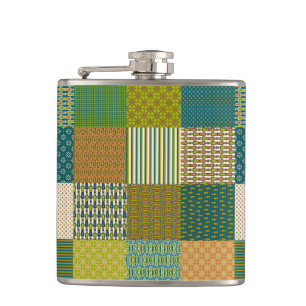 Cantil Patchwork Chic Faux, Earth Colors, Hip Flask