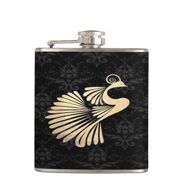Cantil Peacock Dourado Chic Elegante, Damasco Preto (Frente)