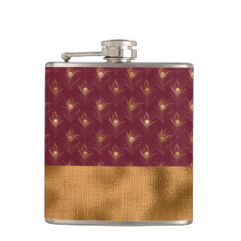 Cantil Penas de Pavão Douradas Borgonha Chique Elegante