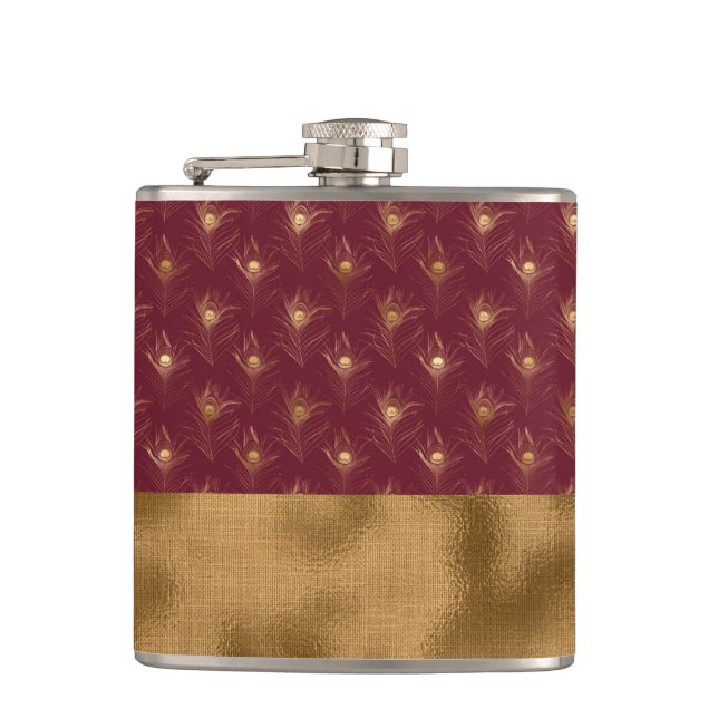 Cantil Penas de Pavão Douradas Borgonha Chique Elegante (Frente)