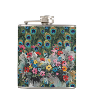 Cantil Penas de pavão e flores silvestres Boho