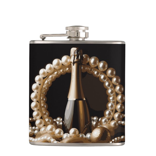 Cantil Pérolas Elegantes e ouro Prosecco e preto (Frente)