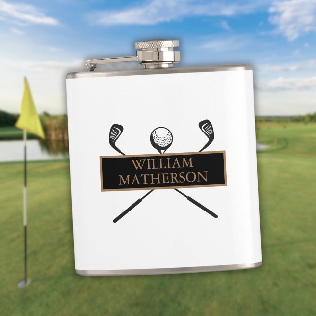 Cantil Personalizado Clássico Elegante Dourado e Preto (Personalized Elegant Classic Gold and Black Flask)