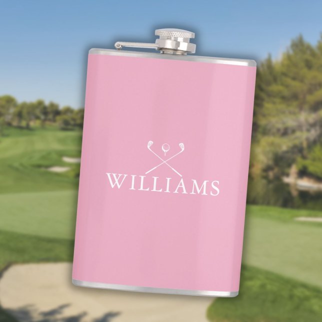 Cantil Personalizar o nome: Clube de Golfe Rosa Feminino (Custom Name Feminine Pink Golf Clubs Flask)