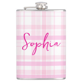 Cantil Personalized Pink Plaid Flask with Name