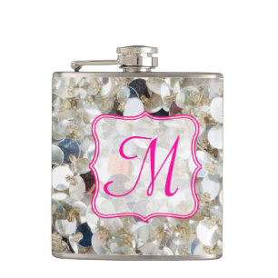 Cantil Pilha de Glitter Monograma Whiskey Flask