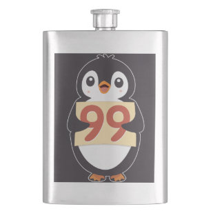 Cantil Pinguim de Desenho Animado Segurando o Número 99